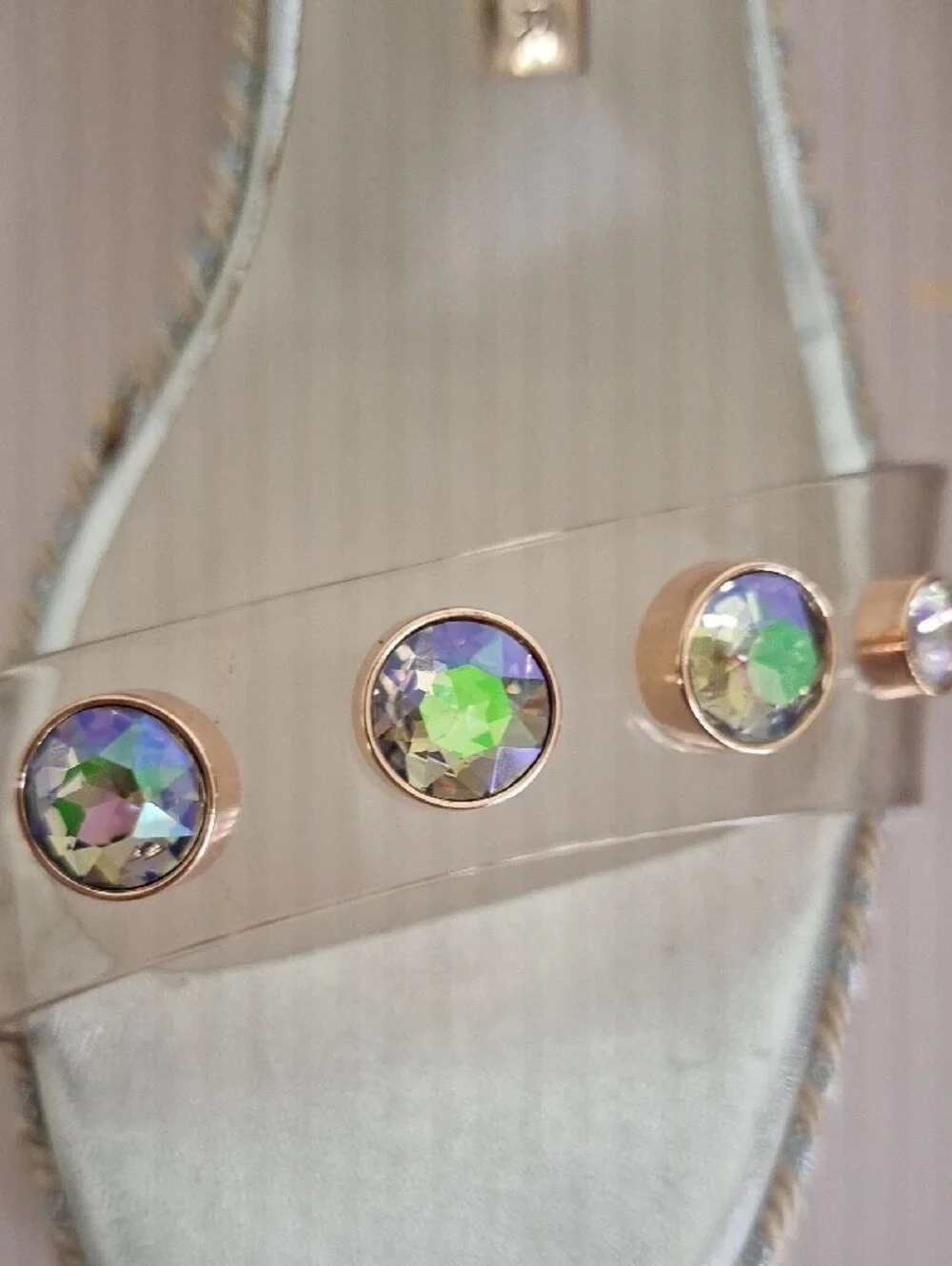 Sophia Webster Silver Wedge Sandals with Iridescent Gem Details